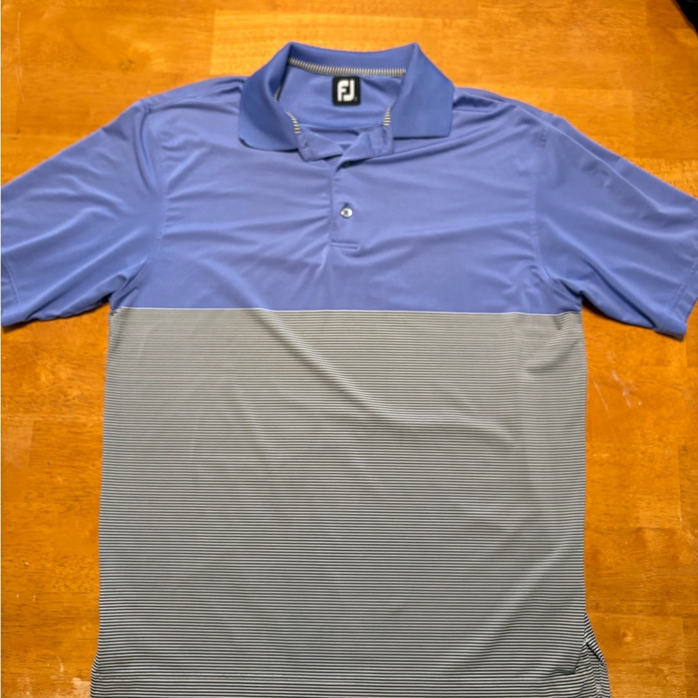 FootJoy Men's Polo in Blue and Gray Stripes